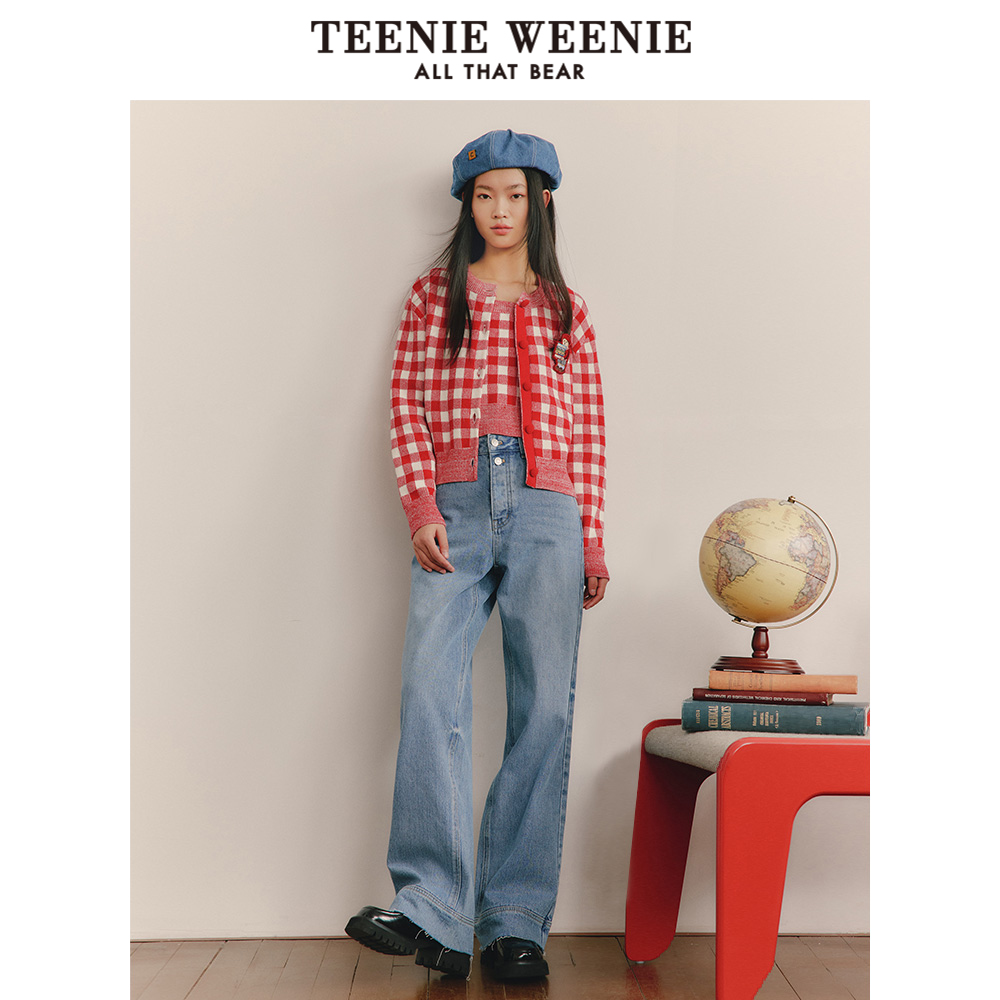 TeenieWeenie小熊牛仔裤宽松直筒拖地裤韩版长裤复古女