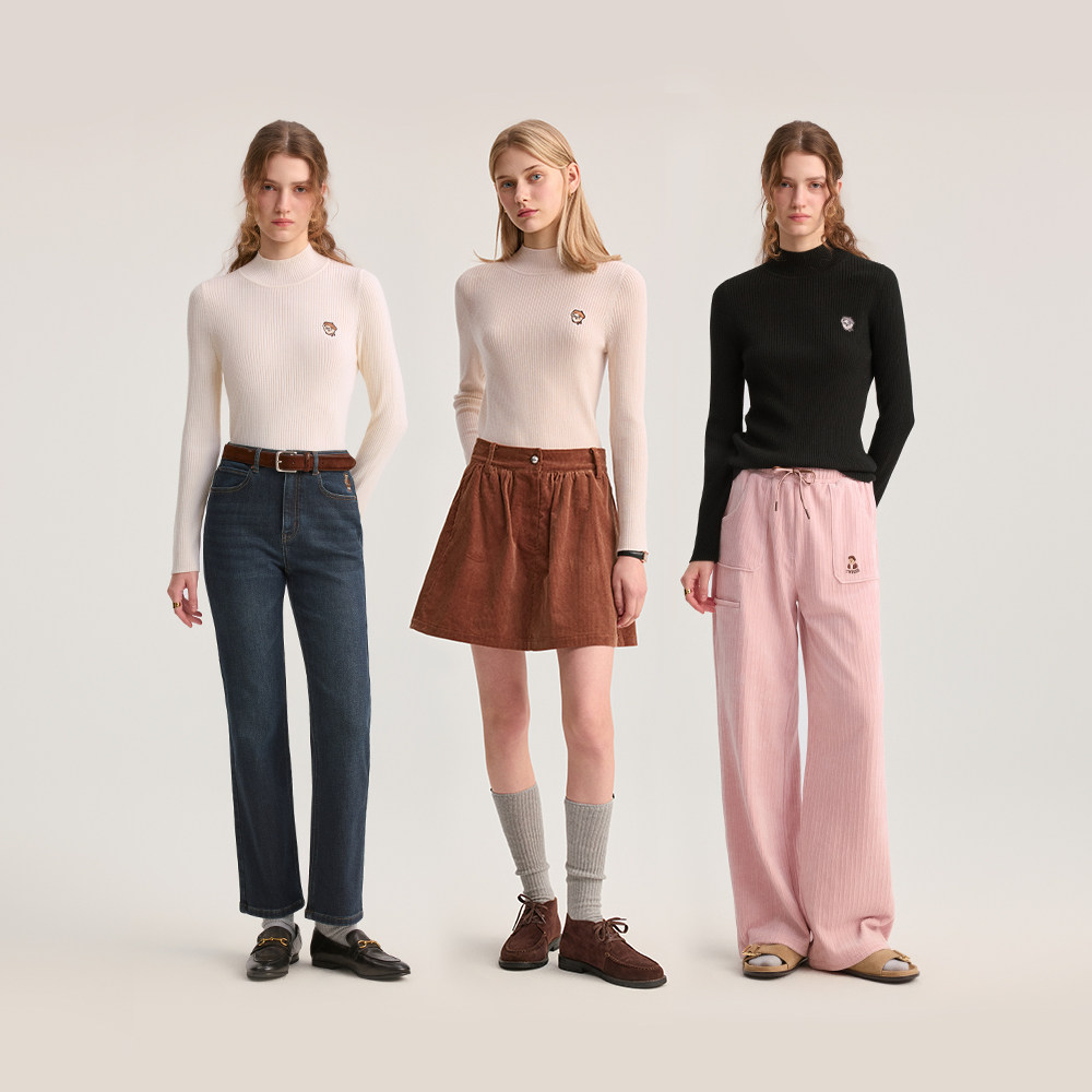 【可机洗绵羊毛】TeenieWeenie小熊女毛针织衫25冬半高领打底衫