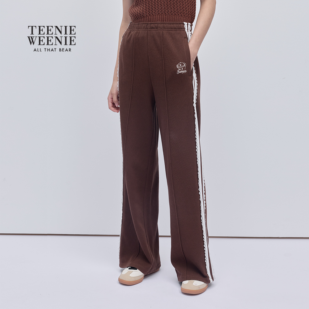 TEENIEWEENIE bearnova2025冬季新款女装蕾丝拼接运动风宽松卫裤 - 图0