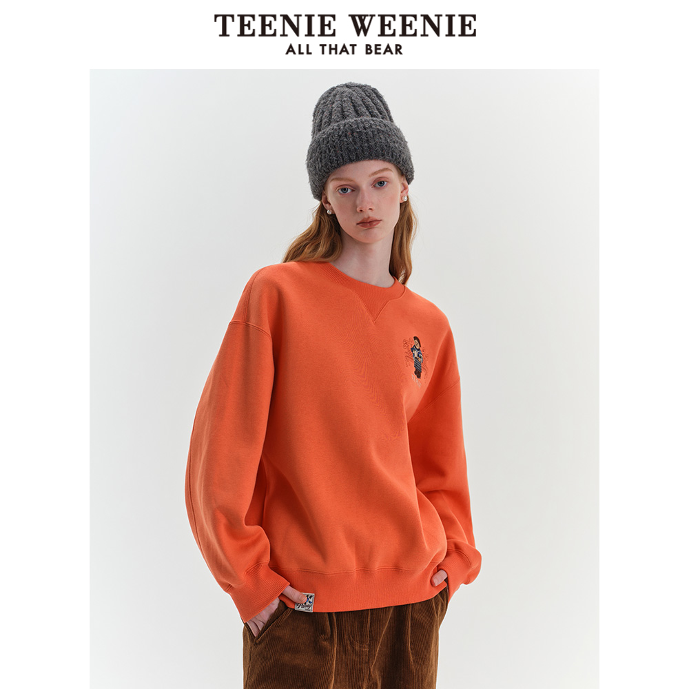 TeenieWeenie小熊冬季宽松圆领套头落肩加厚加绒保暖卫衣宽松上衣