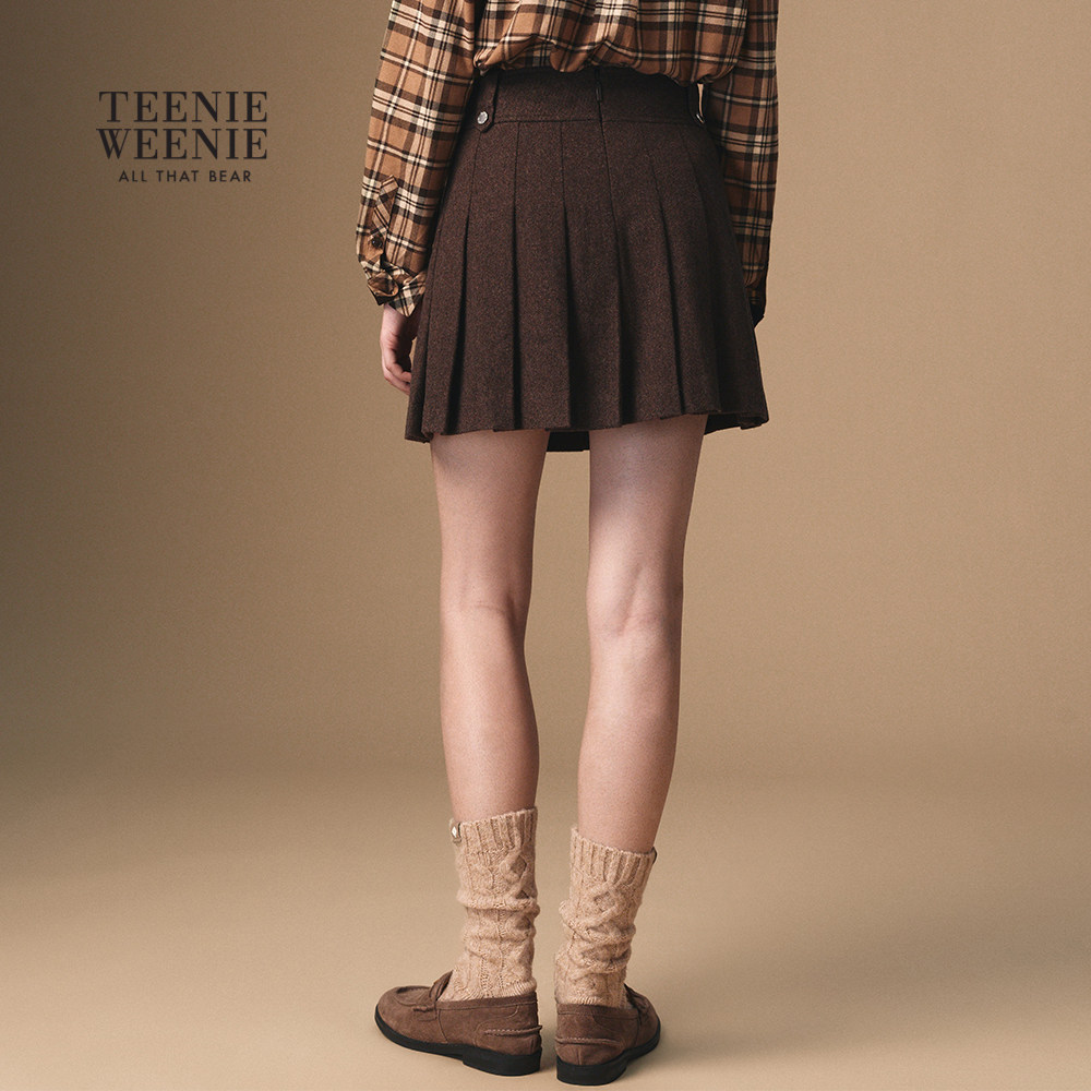TeenieWeenie小熊女装半身裙秋冬季气质学院风简约刺绣百褶裙短裙,淘宝优惠券,粉丝福利购,淘宝优惠卷