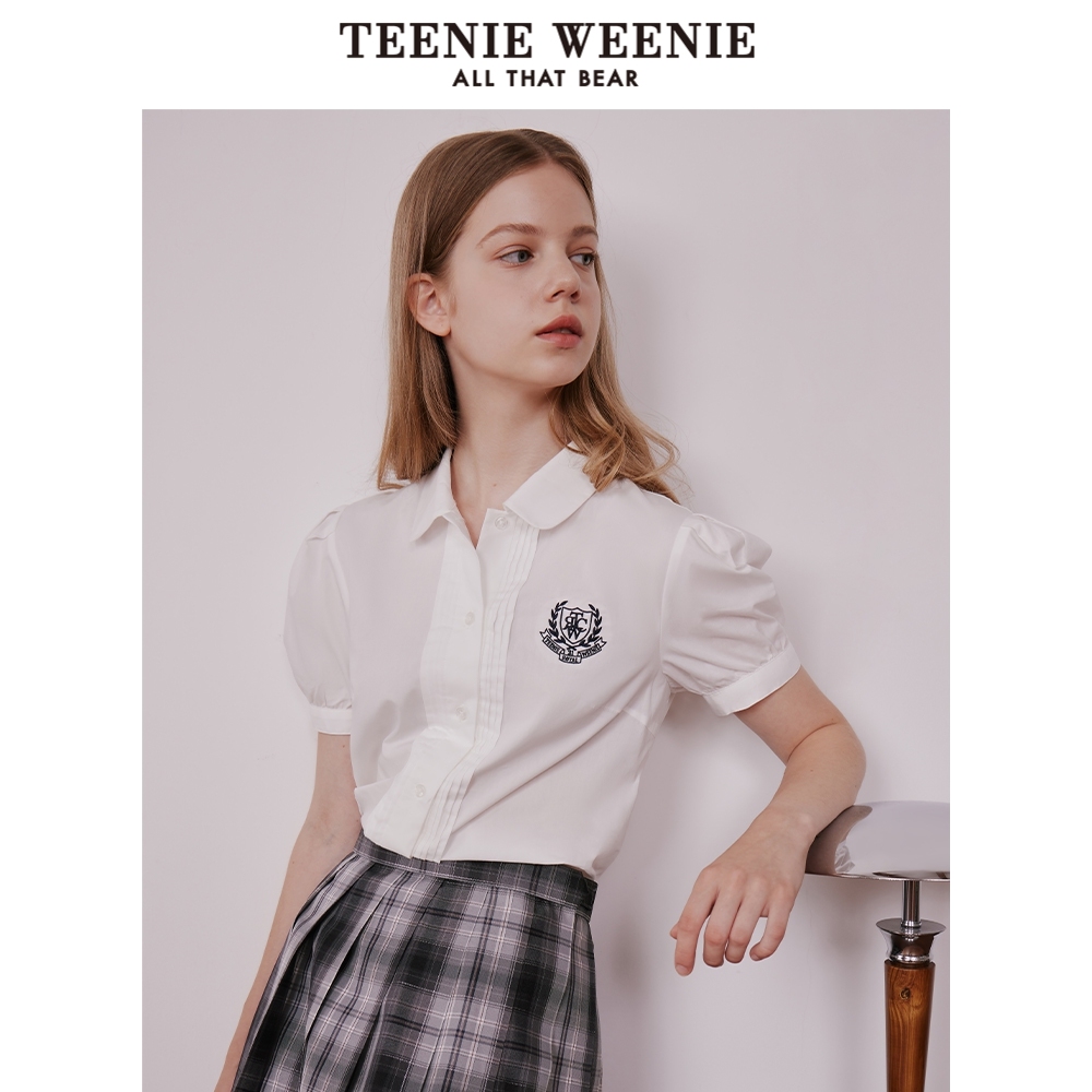 TeenieWeenie小熊学院风短袖衬衫女夏季白色衬衣打底衫制服多巴胺