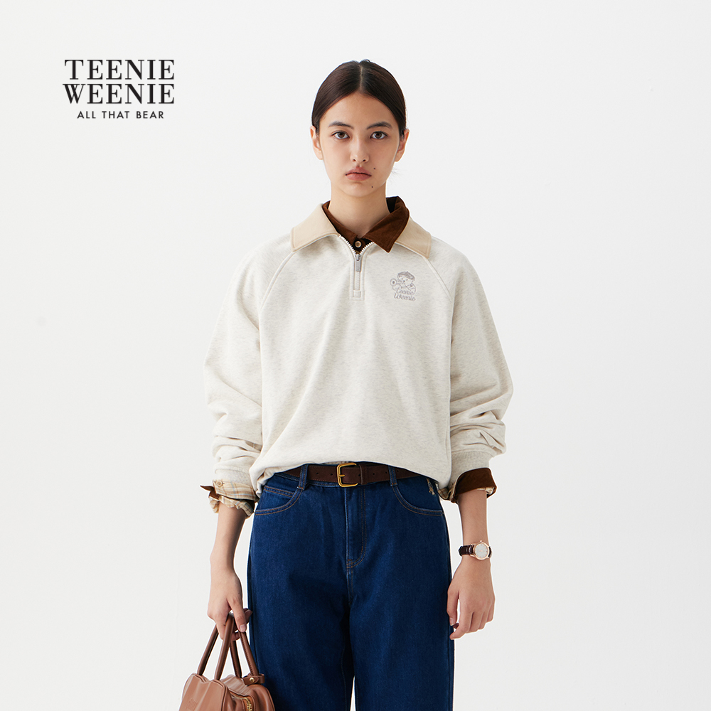 TeenieWeenie小熊女装卫衣2025年冬季新款时髦半拉链撞色翻领上衣 - 图3