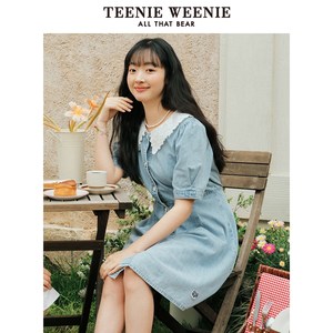 【赵露思同款】TeenieWeenie小熊春夏蕾丝翻领牛仔连衣裙女装