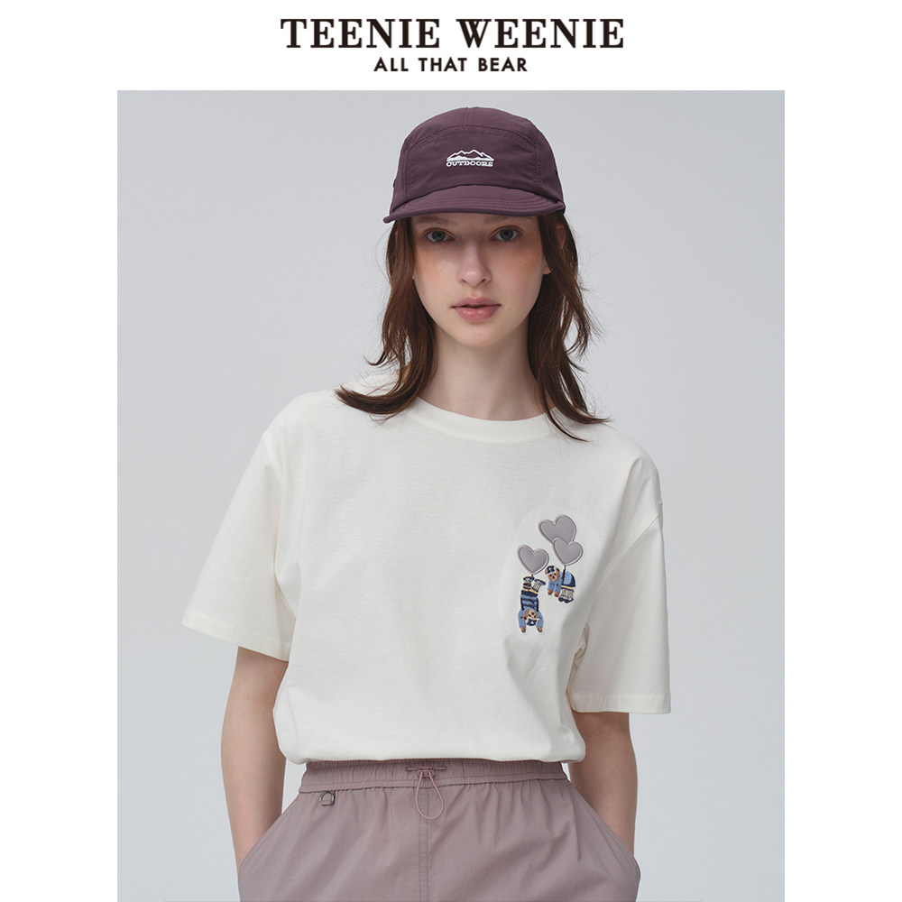 TeenieWeenie小熊女装t恤2025夏季新款宽松白色休闲圆领短袖上衣