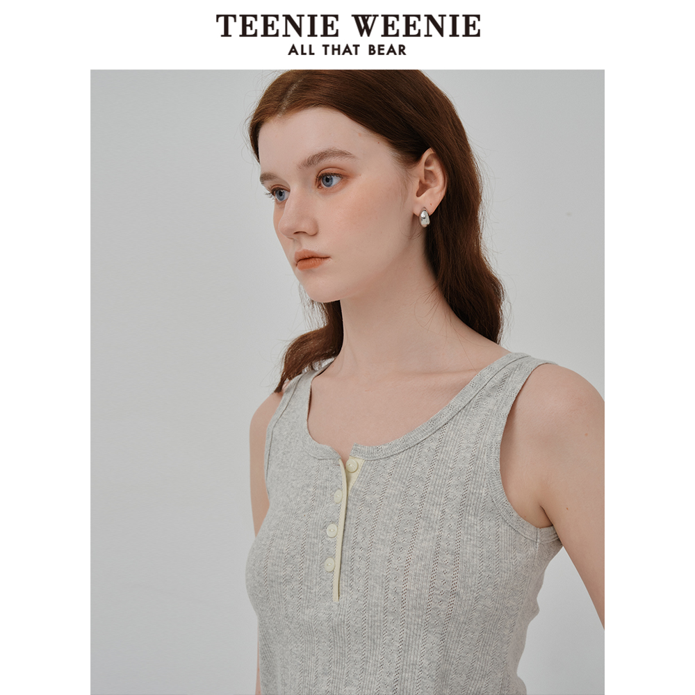TeenieWeenie小熊女装T恤2025夏季新款花边镂空刺绣轻薄休闲背心
