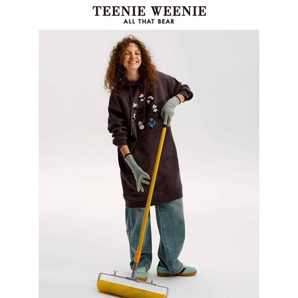 TeenieWeenie小熊女冬季刺绣连帽休闲时尚舒适卫衣连衣裙