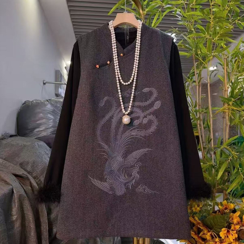 胖妹妹大码秋冬新款时尚套装女新中式国风刺绣红色马甲裙两件套潮,淘宝优惠券,粉丝福利购,淘宝优惠卷