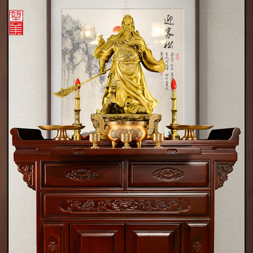 黄铜关公摆件客厅九龙关公铜像武财神关公像商铺家用供奉神像大号 - 图0