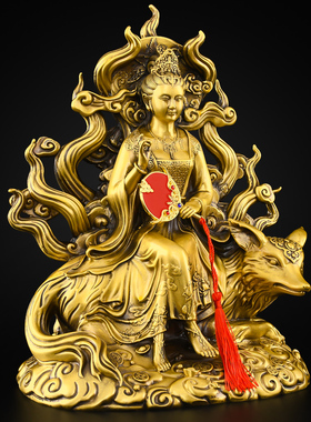 黄铜九尾狐娘娘神像摆件