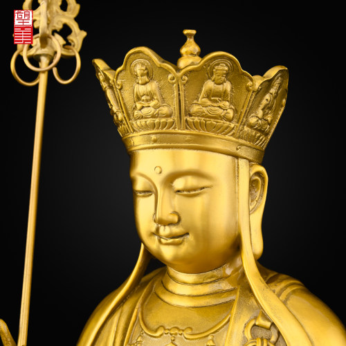 黄铜地藏王菩萨佛像地藏菩萨像雕像娑婆三圣铜像地臧王摆件大号 - 图2