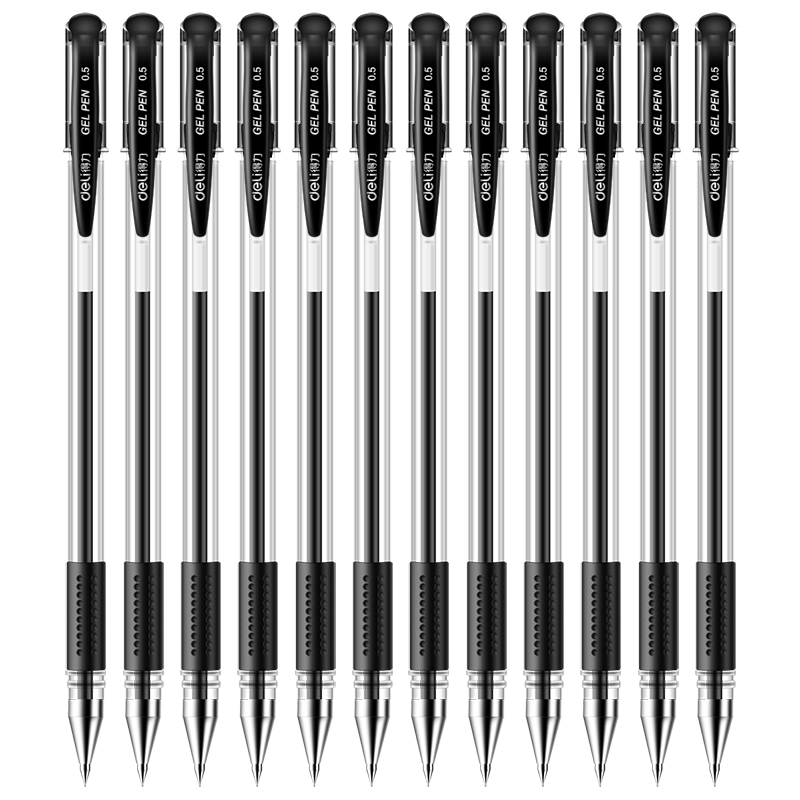 24支得力33399中性笔0.5mm水笔黑色圆珠笔签字笔红笔子弹头学生用碳素笔水性笔考试专用笔办公用品学生文具-图0