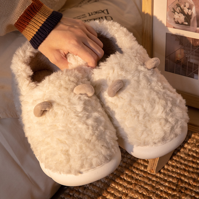 毛毛棉拖鞋女冬季室内居家居包跟可爱情侣拖鞋保暖防滑毛绒月子鞋 - 图3