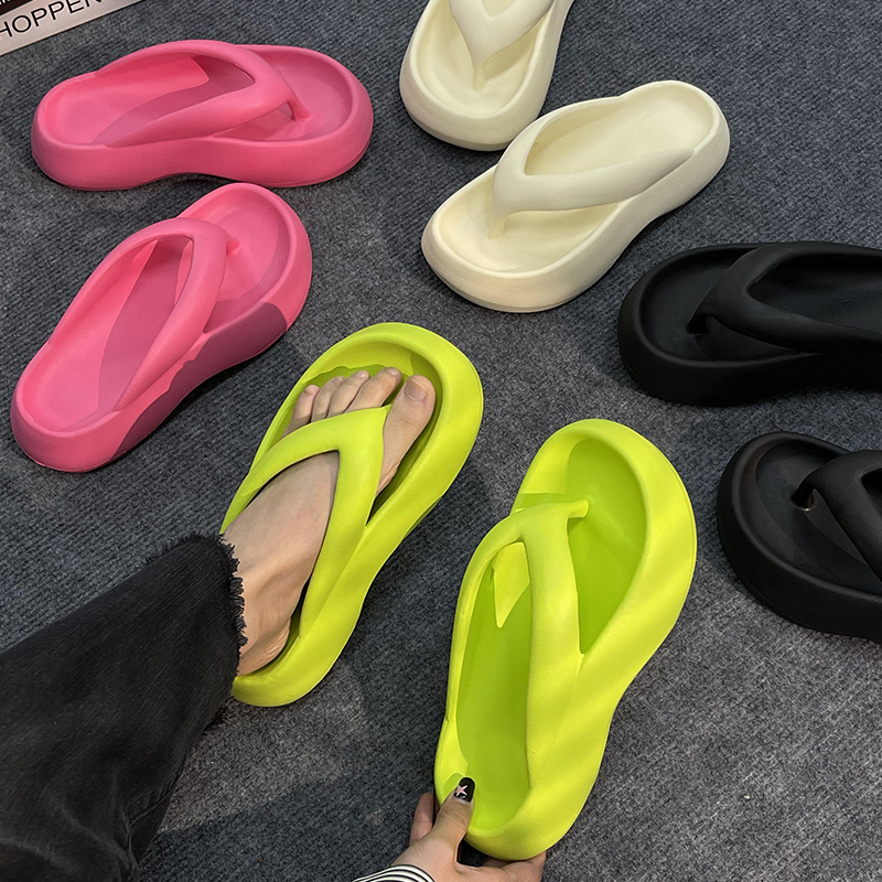 厚底人字拖女夏季踩屎感增高外穿防滑凉拖鞋简约ins潮沙滩鞋海边 - 图1