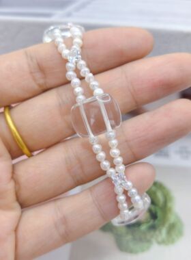 天然淡水珍珠白亮小米珠编织手链小众设计感白水晶气质百搭可调节