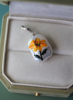 手绘油画风巴洛克珍珠吊坠项链