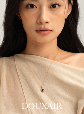 【新品】蓝宝石纯银项链镶钻石吊坠复古宫廷高级感轻奢小众锁骨链