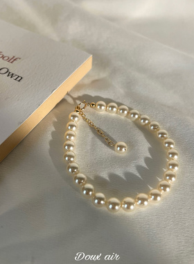 奶油白强光施家珍珠手链14k包金