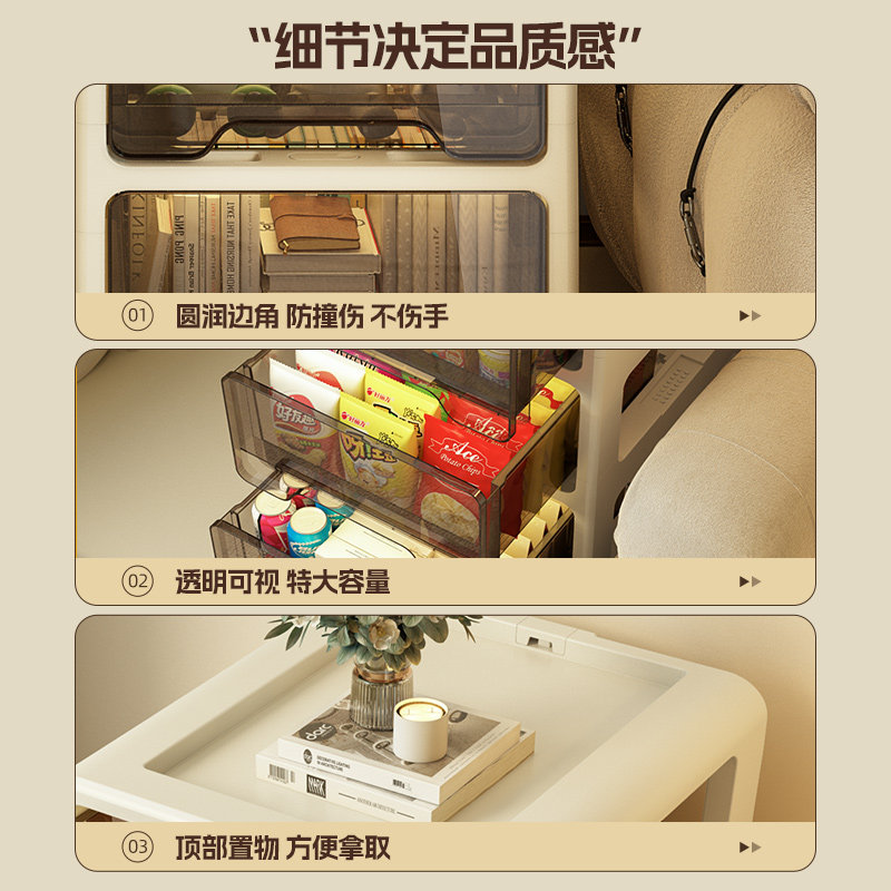 抽屉式收纳柜家用零食置物架落地女生卧室卫生间化妆品收纳小推车