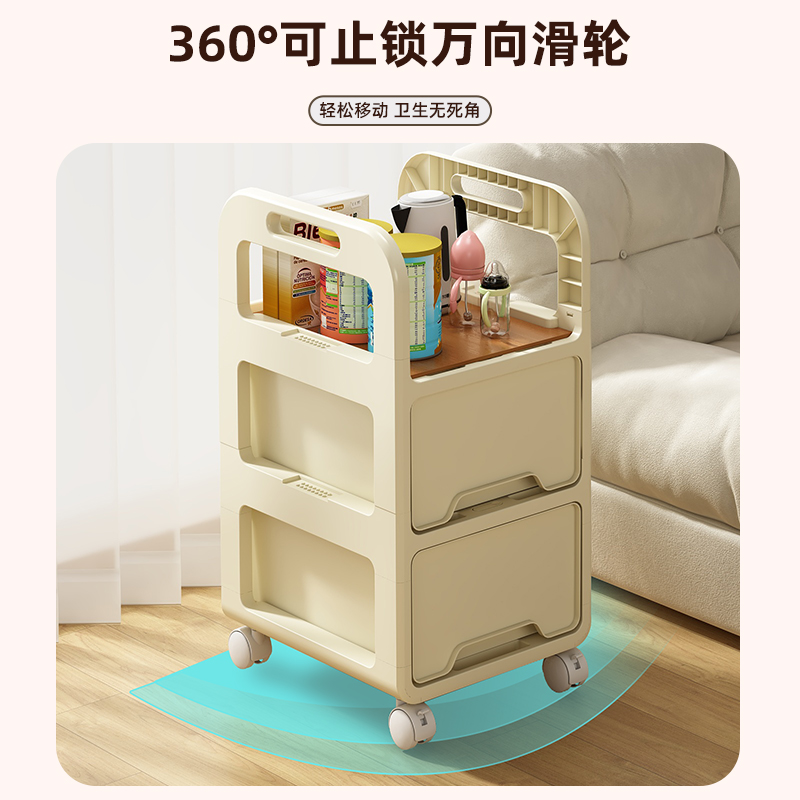 喂养台收纳柜婴儿用品置物架小推车家用零食柜卧室可移动储物柜子