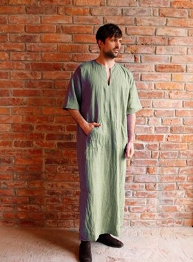 Men's new cotton and linen national wind men's T-shirt