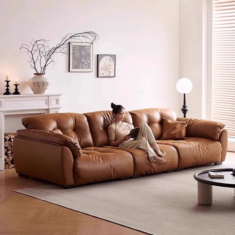 复古风云朵真皮沙发客厅大小户型可移动靠背中古风油蜡皮功能沙发,淘宝优惠券,粉丝福利购,淘宝优惠卷