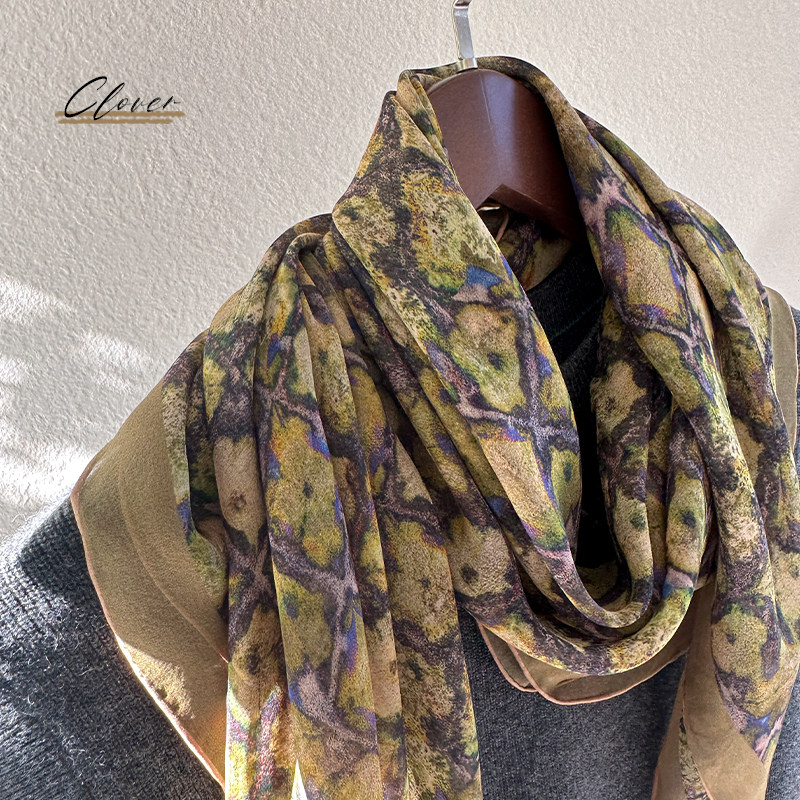 幸运四叶草丨植物染薯莨雪纺纱桑蚕丝真丝丝巾方巾围脖披肩围巾女,淘宝优惠券,粉丝福利购,淘宝优惠卷