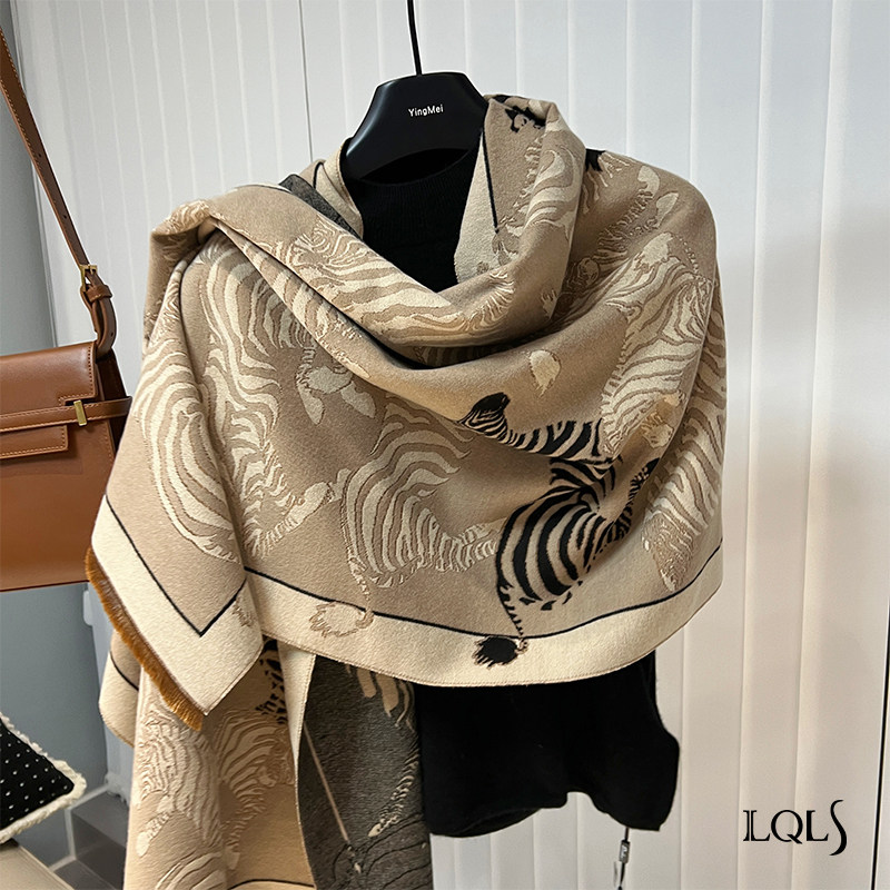 野性波西米亚风斑马纹橙色披肩女秋冬出游百搭多功能保暖围巾双面,淘宝优惠券,粉丝福利购,淘宝优惠卷