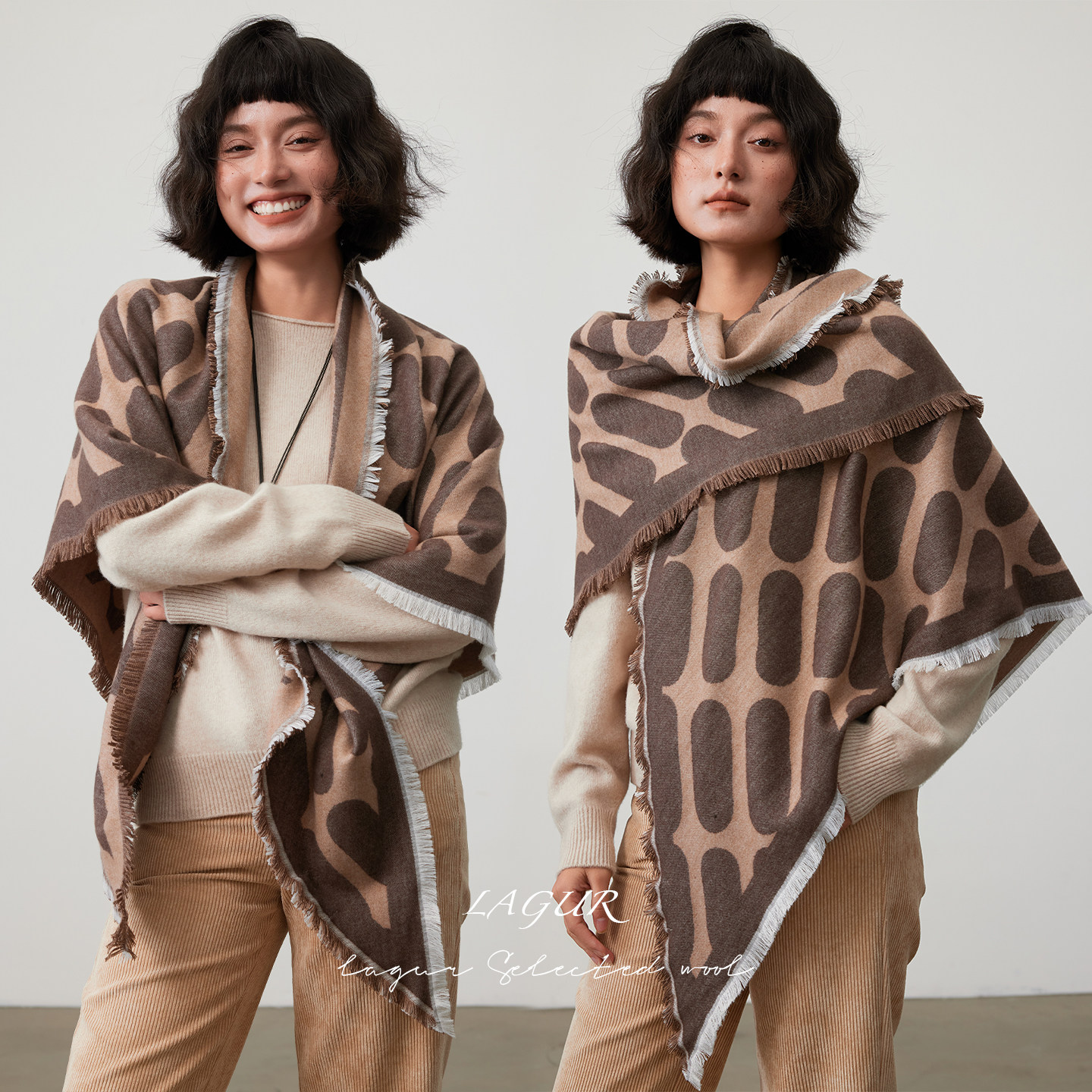 Lagur芬兰&高阶三角披肩多功能围巾双面两用大尺寸羊毛混纺新款女,淘宝优惠券,粉丝福利购,淘宝优惠卷