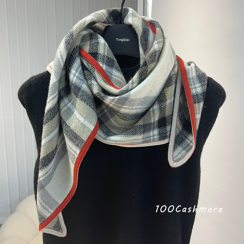 格林红绿Cashmere纯山羊绒小围巾女冬季保暖格纹围脖高级感三角巾,淘宝优惠券,粉丝福利购,淘宝优惠卷