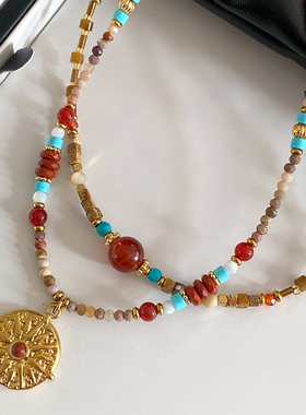 XMR敦煌民族风串珠天然石项链女