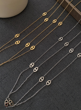 XMR双层叠带猪鼻子毛衣链项链女