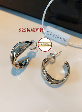 XMR咖啡金扭纹交叉双环金属耳钉