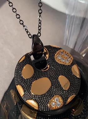 XMR法式镶钻斑点豹纹圆盘项链女