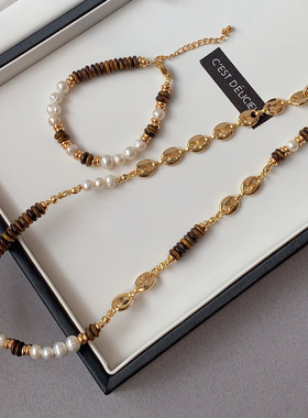 XMR虎眼石猪鼻子珍珠项链