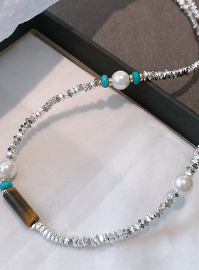 XMR碎银子虎眼石珍珠项链