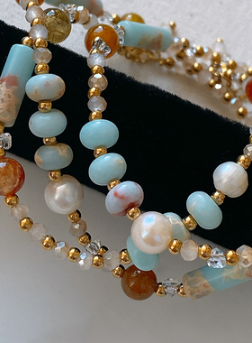 XMR蓝色寿山石多巴胺项链