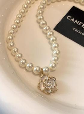 XMR欧美小香风山茶花珍珠毛衣链