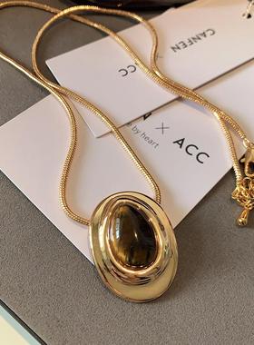 XMR椭圆天然虎眼石金属毛衣链女