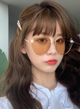 墨镜女韩版潮网红圆脸金属珍珠链条ins太阳眼镜复古街拍防紫外线