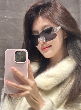 欧美大框连体水银墨镜弧形Y2K防风夜骑行眼镜女款潮圆脸太阳眼镜