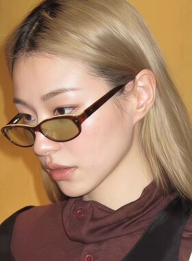 美式复古辣妹风Y2K墨镜女简约高级感椭圆窄框太阳镜遮阳防紫外线