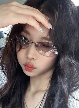 千禧风Y2K辣妹复古无框椭圆金属太阳眼镜个性时髦高级感街拍墨镜