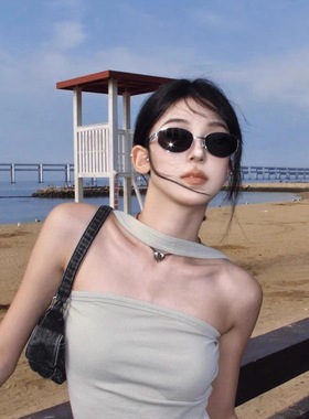 2025韩版新款金属椭圆墨镜女复古轻奢时髦高级感太阳眼镜防紫外线