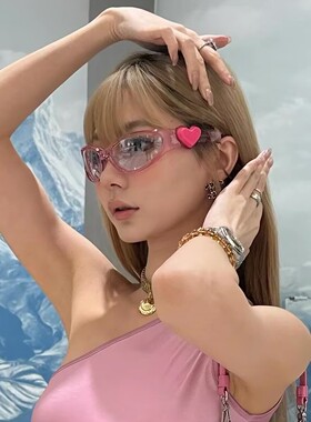 韩版复古果冻粉色骑行镜女潮糖果色桃心墨镜y2k爱心辣妹太阳眼镜