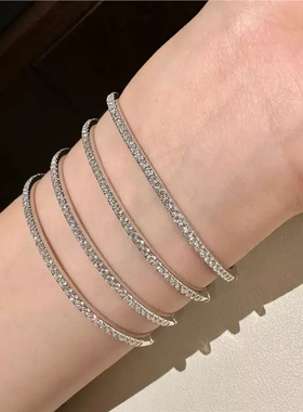 925纯银超闪满钻手镯轻奢感叠戴精致满天星微镶开口百搭生日手饰