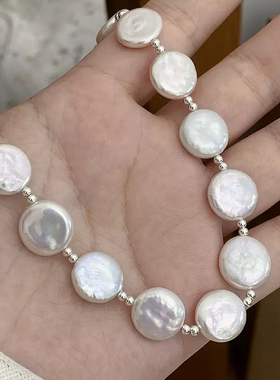 新年礼物项链纽扣锁骨链天然巴洛克简约珍珠百搭小众设计颈链手链