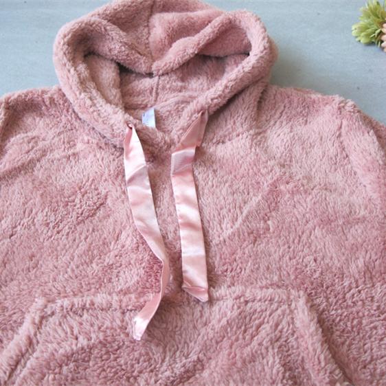 外贸捡漏~女珊瑚绒加厚帽衫家居冬大码加肥保暖休闲外套头上卫衣 - 图1