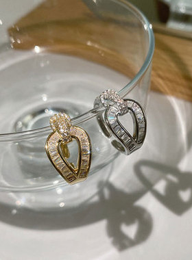 韩国镶钻马蹄扣链结开口食指戒指女小众设计轻奢精致2021年新款潮