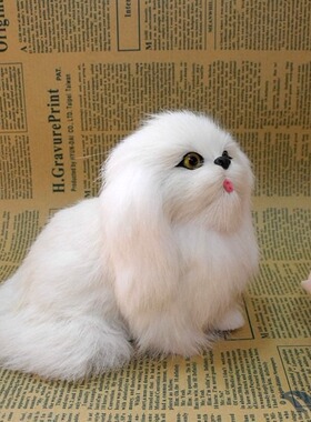 仿真京巴狗摆件兔皮毛工艺品